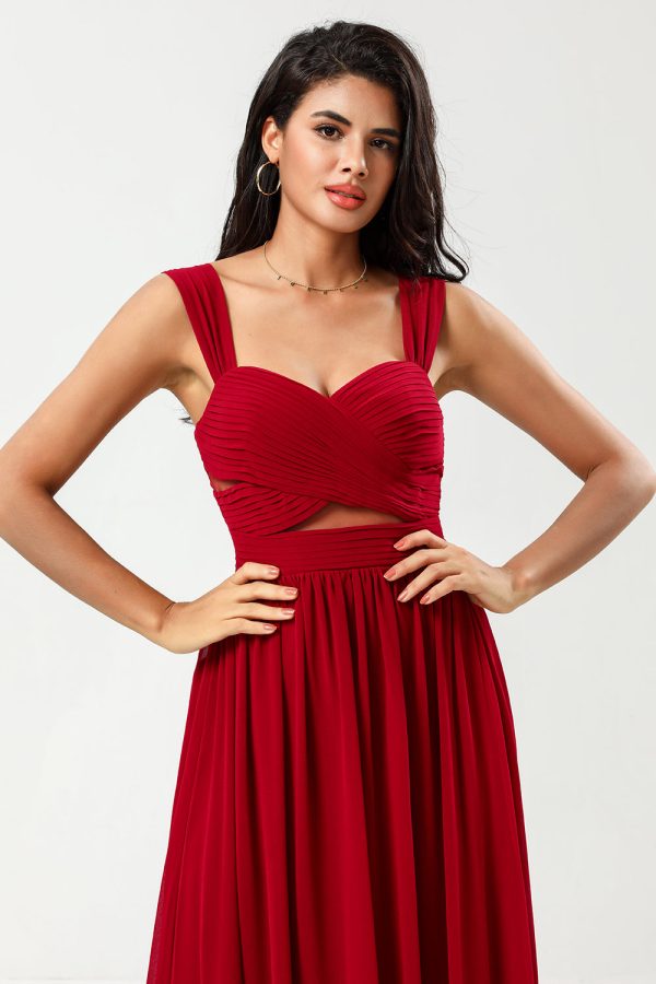 Epitome of Romance A Line Sweetheart Burgundy Long Bridesmaid Dress with Keyhole Online now