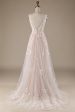 Champagne V-Neck Backless Tulle Wedding Dress with Lace For Discount