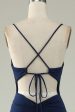 Mermaid Spaghetti Straps Navy Plus Size Formal Dress with Split Front Discount