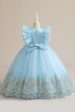 Blue A Line Tulle Girl Dress with Embroidery Supply