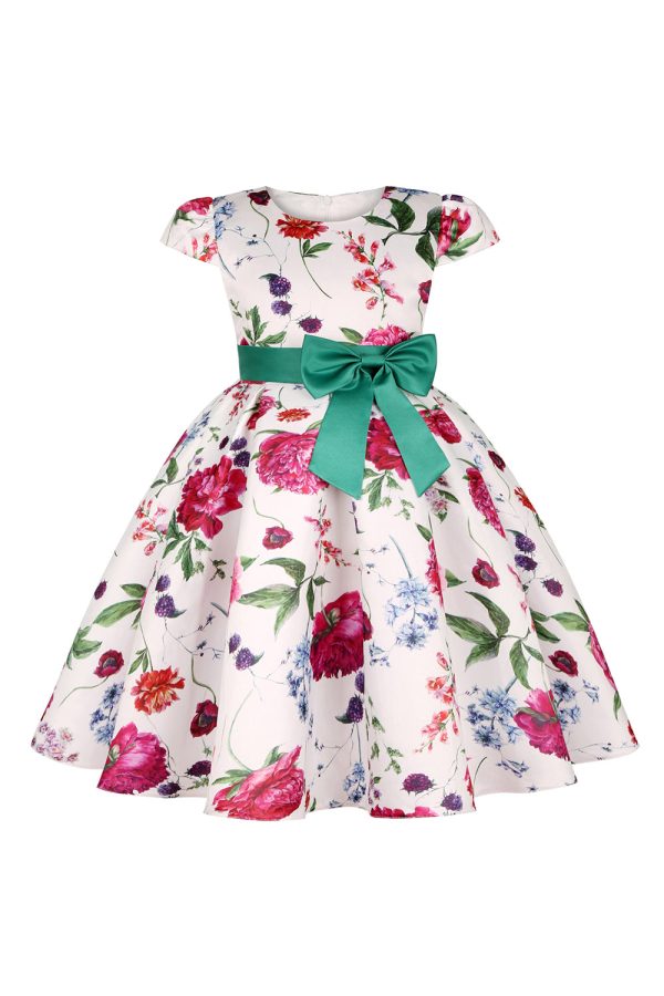 Blue Floral Girls  Dress with Bowknot Discount