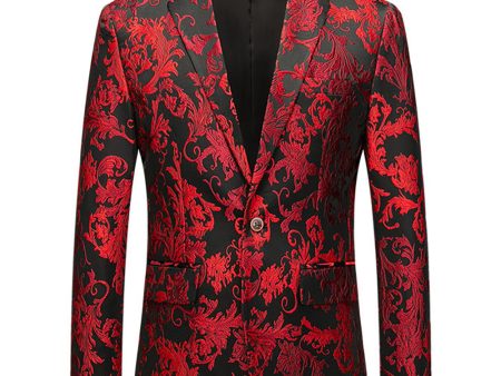 Red Notched Lapel Jacquard Prom Blazer Hot on Sale