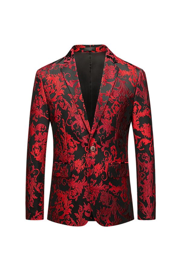 Red Notched Lapel Jacquard Prom Blazer Hot on Sale