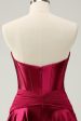 Burgundy A Line Sweetheart Strapless Keyhole Satin Homecoming Dress Hot on Sale