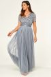 Sparkly V-Neck Grey Formal Dress with Short Sleeves Discount