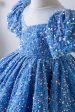 Blue A Line Puff Sleeves Sequins Girls Dresses Supply