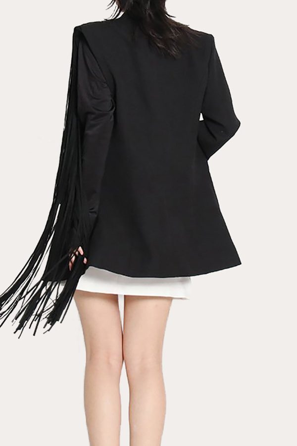 Black Fringed Peak Lapel Prom Women Blazer For Sale