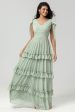 A Line Chiffon Green Bridesmaid Dress with Pleated Online now