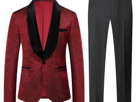 Red Jacquard 2 Piece Men s Prom Suits Online Sale