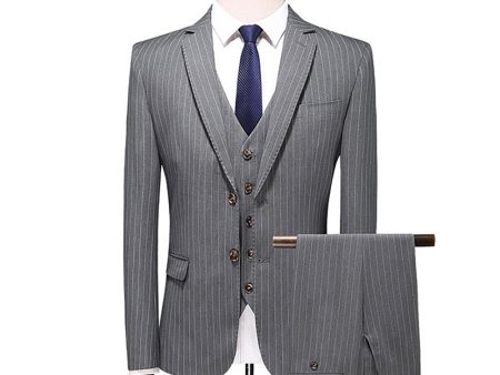 Grey Pinstripe Notched Lapel Men s 2 Pieces Suits Discount