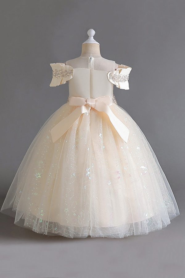 Pink Off the Shoulder A Line Flower Girl Dress with Bow Discount