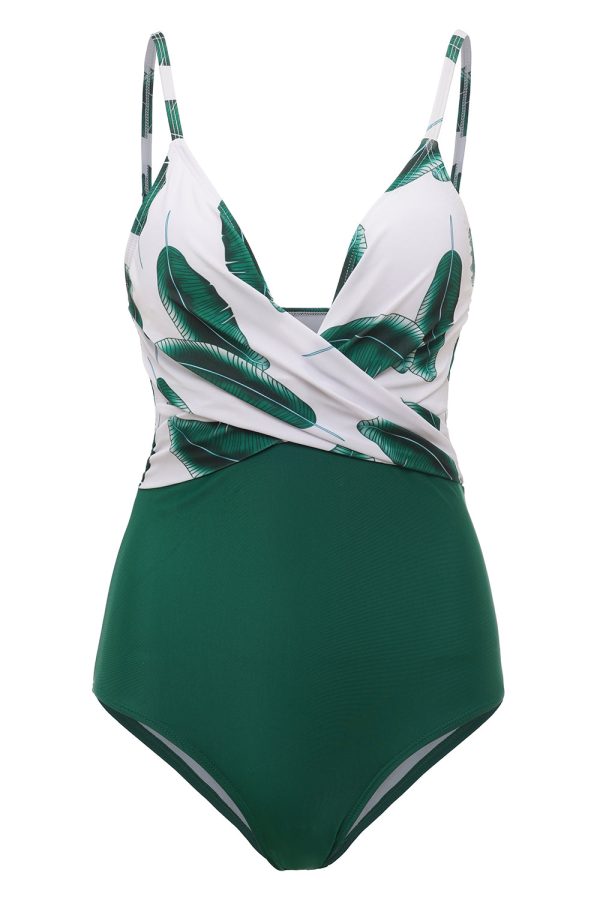 Banana Leaf Printed Green One Piece Swimwear on Sale