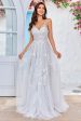 Tulle Backless Ivory Long A Line Wedding Dress with Embroidery Fashion