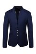 Navy Stand Collar Single Breasted Men s Blazer Discount