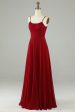 A-Line Spaghetti Straps Burgundy Long Bridesmaid Dress Discount