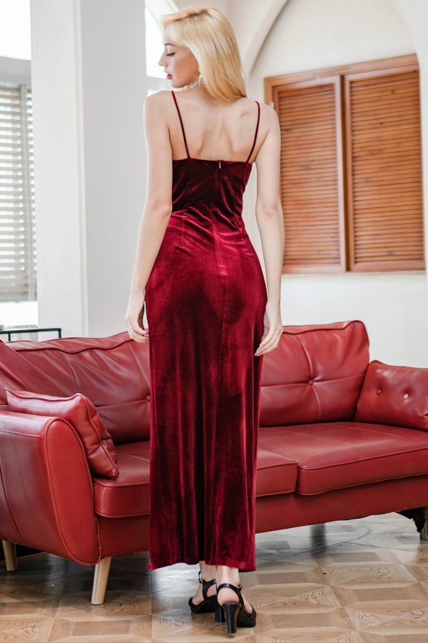 Red Velvet Evening Party Dress Discount