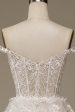 Sparkly White Tiered Lace Wedding Dress with Slit on Sale