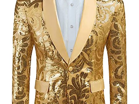 Golden Shawl Lapel Sequins Men s Blazer For Cheap