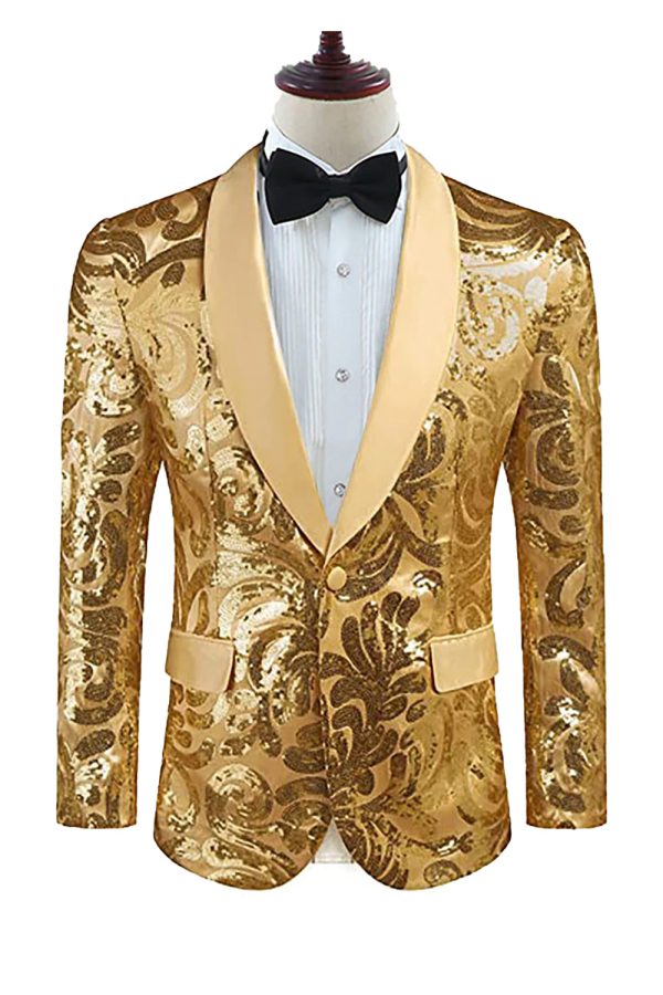 Golden Shawl Lapel Sequins Men s Blazer For Cheap