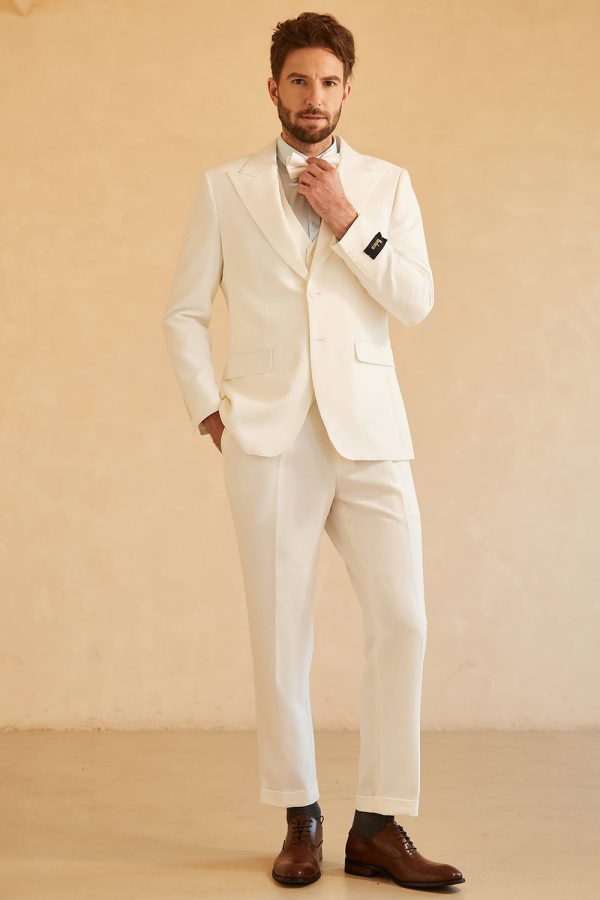 White Peak Lapel Single Breasted 3 Piece Men s Wedding Suits Online Hot Sale