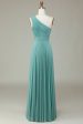 A-Line One Shoulder Sea Glass Long Bridesmaid Dress Online now