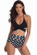 Black and White Polka Dots Halter Criss Cross Two Pieces Bikini Swimsuit For Cheap