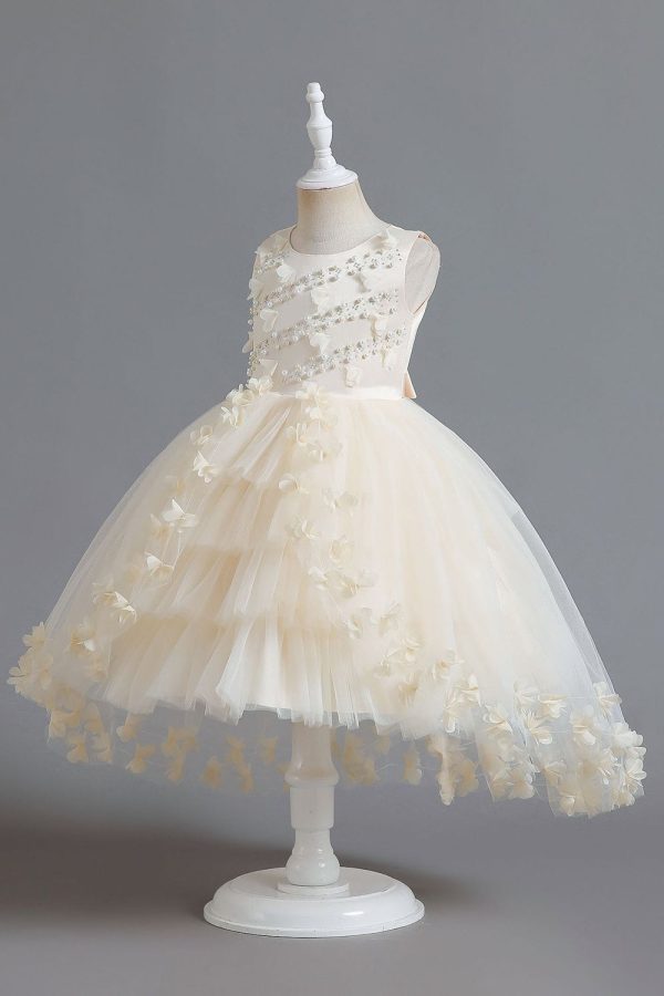 Champagne Beading High Low Butterfly Girls Dresses Online Hot Sale