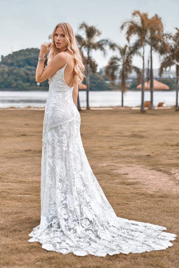 Charming Mermaid Spaghetti Straps Lace Ivory Wedding Dress with Sweep Train Online