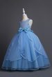 Blue Round Neck Tulle Long Girls  Dress Online Hot Sale