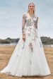 Gorgeous A Line Tulle Long Sleeves Long Ivory Wedding Dress with Embroidery Hot on Sale