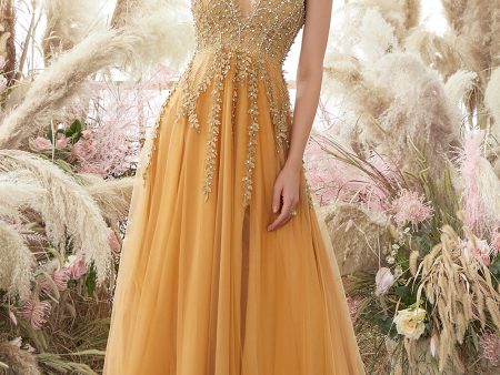 Deep V-neck Long Prom Dress with Appliques For Cheap