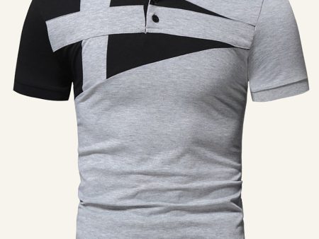 Black and Grey Regular Fit Collared Patchwork Men s Polo Shirt Sale