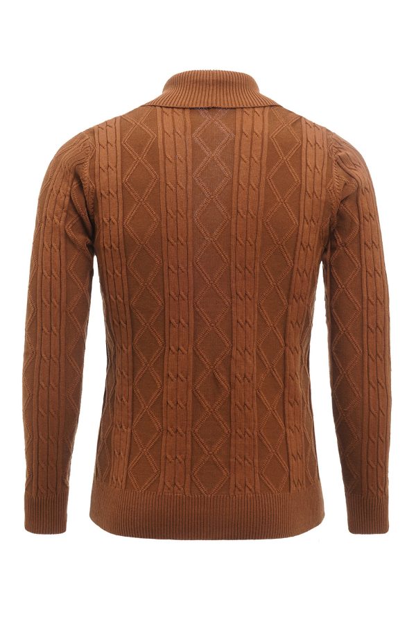 Brown Cable Knitted Long Sleeves Men s Cardigan Sweater Fashion