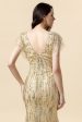 Mermaid V Neck Golden Beaded Long Formal Dress Discount