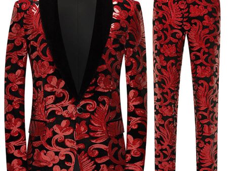 Glitter Red Sequins 2 Piece Men s Suits Online Hot Sale