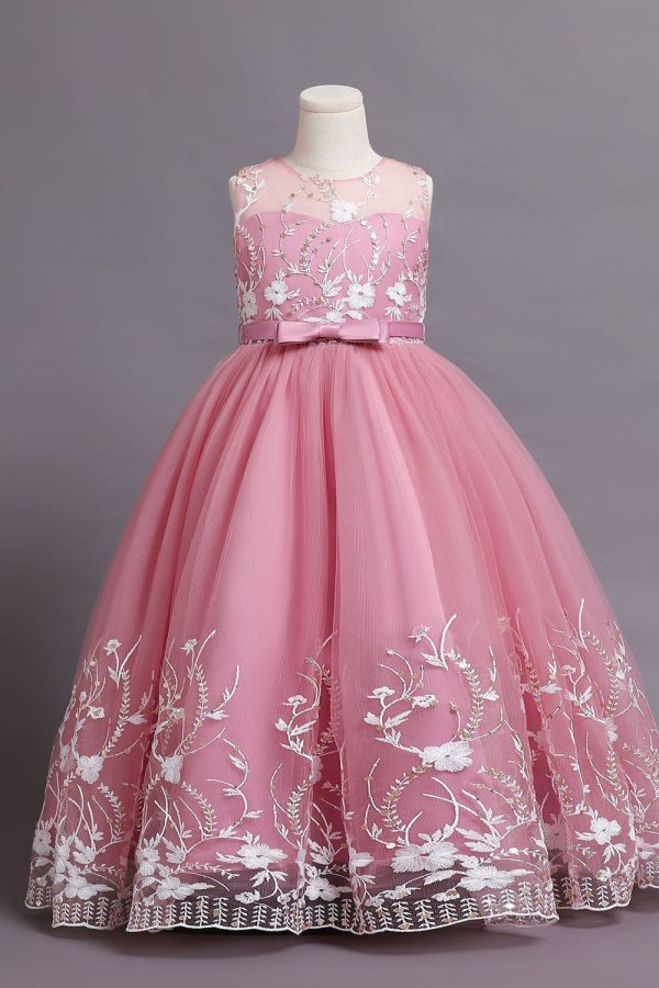 Tulle Blush Flower Girl Dress with Bowknot Online Sale