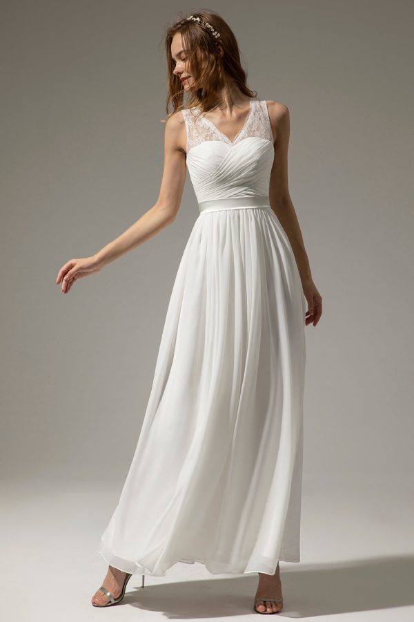 Long V-neck Bridesmaid Dress on Sale