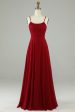 A-Line Spaghetti Straps Burgundy Long Bridesmaid Dress Discount