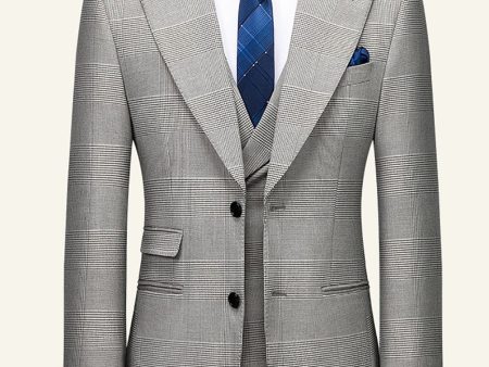 Grey Plaid Peak Lapel 3 Piece Men Wedding Suits Supply