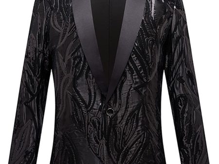 Black Jacquard One Button Men s Blazer For Sale