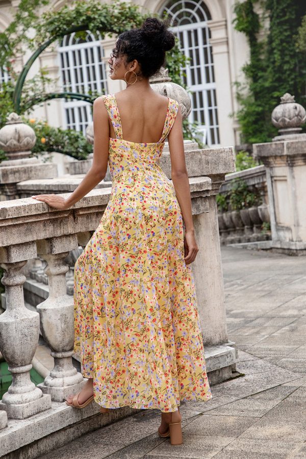 Yellow Flower A Line Corset Wedding Guest Dress For Sale