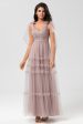 Keeper of My Heart A-Line V Neck Dusty Pink Long Bridesmaid Dress with Beading Cheap