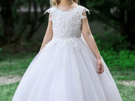 White Weeding Flower Girl Dress with Bow For Discount