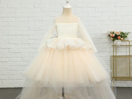 Apricot High-low Flower Girl Dress with Bow Online Hot Sale