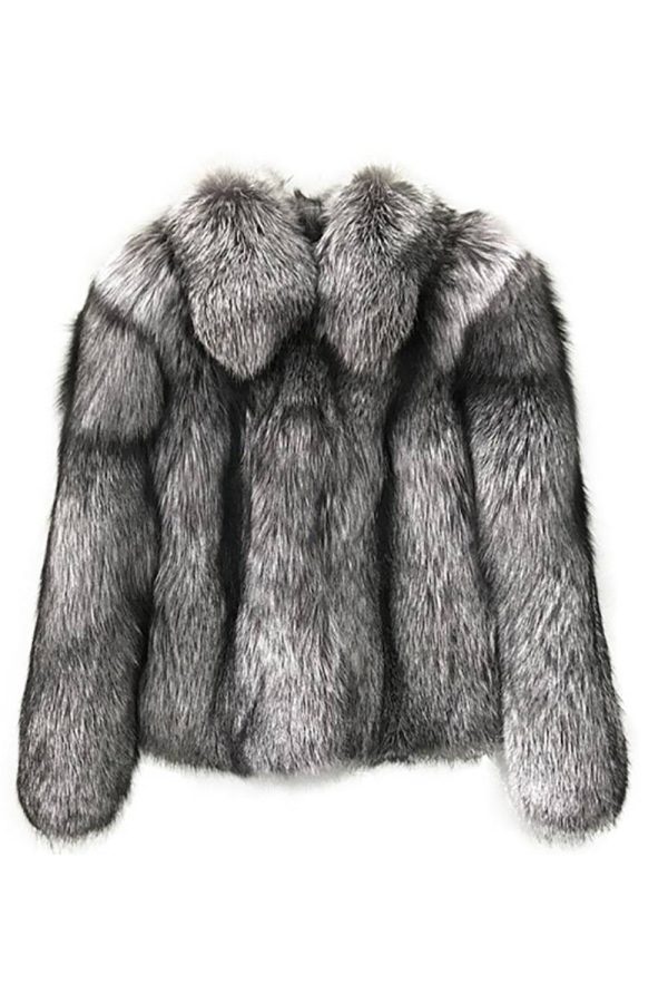 Grey Lapel Neck Shearling Cropped Faux Fur Coat Hot on Sale