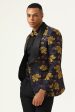 Navy Flower Shawl Lapel Jacquard Men s Prom Blazer For Discount