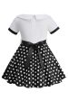 Bateau Neck Polka Dots White Vintage Girl Dresses on Sale