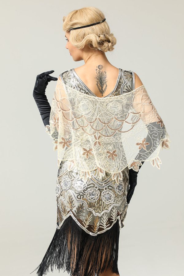 1920s Ivory Flower Sequin Women Cape Online