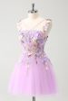 Purple A Line Halter Flowers Tulle Short Homecoming Dress Online Sale