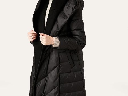 Black Button Quilted Puffer Jacket with Faux Fur Hood Discount